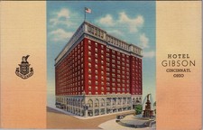 Hotel Gibson Postcard Cincinnati Ohio Historic Fountain Square Linen