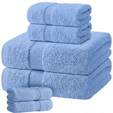 Light Blue 6 Pack Bath Towel Set 100 Cotton 650GSM Luxury Absorbent