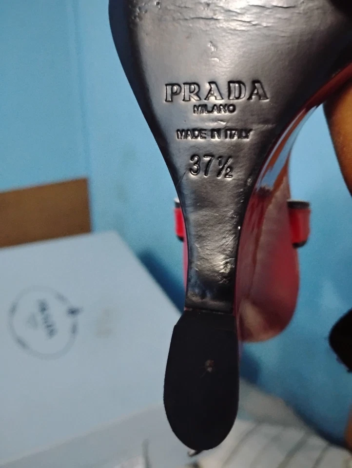 rare PRADA 2018 Flame Wedge neon orange patent Fire heel sandal EU37.5 - Image 2 of 4