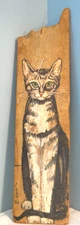 Hypnotic Life-Like Cat Painted/Signed 1966 Weathered Barn Board 29" Rustic OOAK