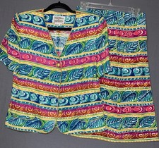 Vintage Rickie Freeman Teri Jon Linen Jacket Silk Skirt Suit Set Colorful sz.8