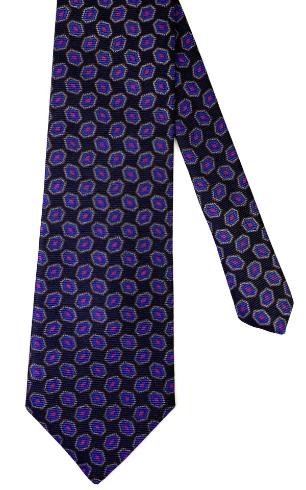 Gravata masculina Kuppenheimer Premier Edition gola de seda preta azul magenta L57" W3.5" - Imagem 2 de 4