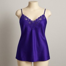 Vtg Victoria's Secret Babydoll Chemise Gold Label Medium Lace Trim Satin Purple