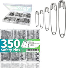 350 Pack Safety Pins for Clothes 5 Assorted Sizes of Strong Heavy Duty Safety Pi