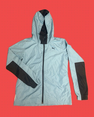 PUMA Windcell Hooded Windbreaker Jacket XS Light & Navy Blue Full