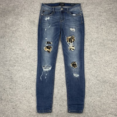 Judy Blue Jeans 5/27 Blue Skinny Fit Leopard Cheetah Patch Distressed JB8265MD