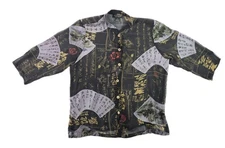 Citron Santa Monica XL Silk + Burnout Button Dress Shirt Asian Japanese Print