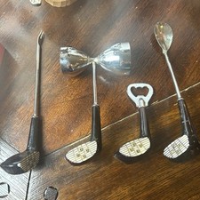 Vintage Novelty Golf Club Bar Tools Set Accessories 9 Cocktail Tools Set Of 4