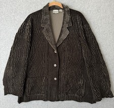 Chico s Textured Velour Blazer Jacket Olive Green Boho Artsy Sz 3 XL 16 Chicos