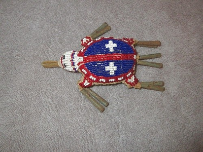 #ad 1900#x27;s Lakota Native American Indian Leather Beaded Turtle Fetish Amulet Umblica $84.77