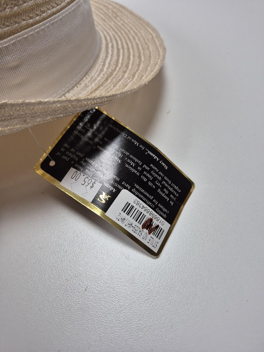 Stacy Adams Cream and Tan Straw Fedora with Feather Trim Stacy Adams Hat Fedora Fitted Mens M Beige Straw Feather  main image 3