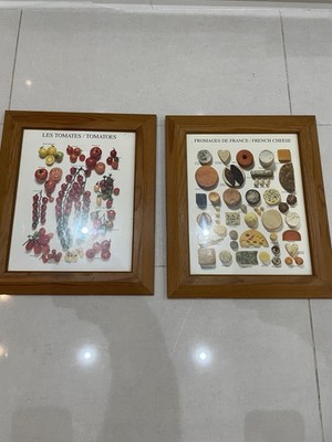2er Set Vintage Küchendrucke Tomaten & französischer Käse Kiefer Rahmen 9  x 11 