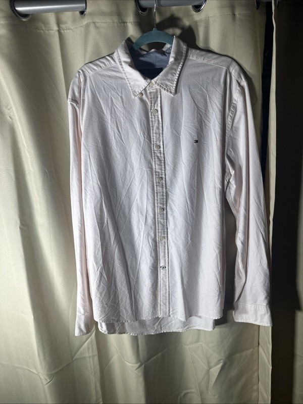 Tommy Hilfiger Custom Fit XL Dress Shirt White With Pink Stripes