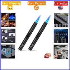 2 Pack Refillable Windproof Torch Lighters with Fuel Window, Black