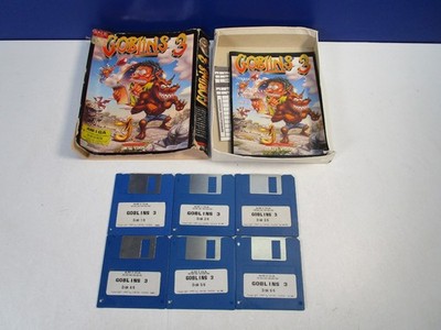 Vintage Commodore Amiga Goblins 3 Disk Videospiel Box A500 A1200
