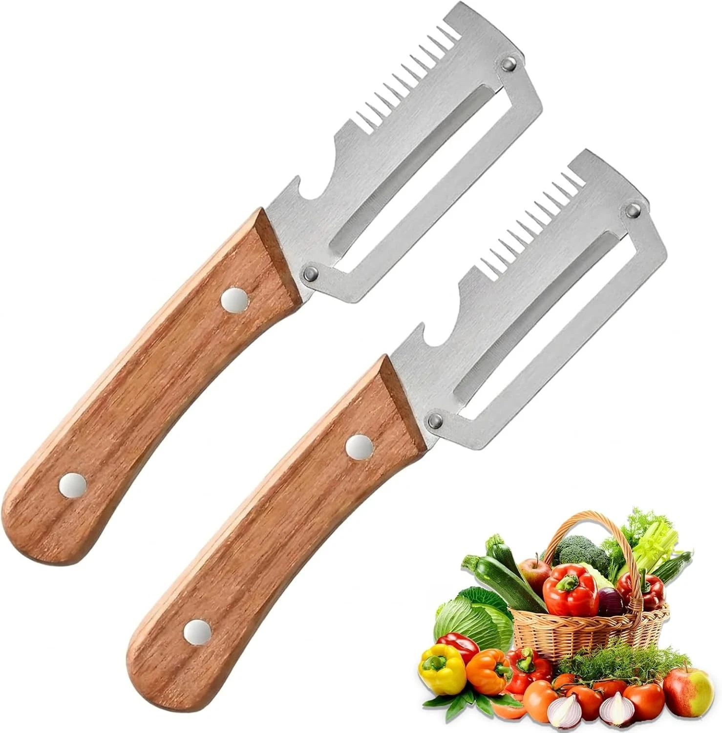 2Pcs Vegetable Peeler Kitchen Stainless Steel Peeler Wooden Handle Bottle Opener
Opens in a new wind