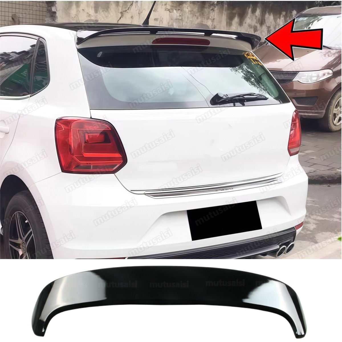 Spoiler de toit noir brillant pour VW Polo 5 6R 6C 2009-2017