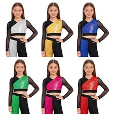 Kids Girls Tops Cheerleading Crop Top Skating Tank Tops Latin Sparkling Shirts
