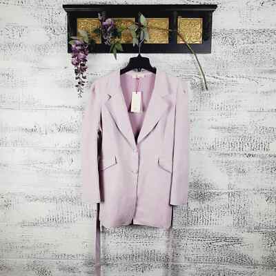 Solitaire Women Faux Suede Trench Coat Blazer Belted Pastel Jacket NWT 