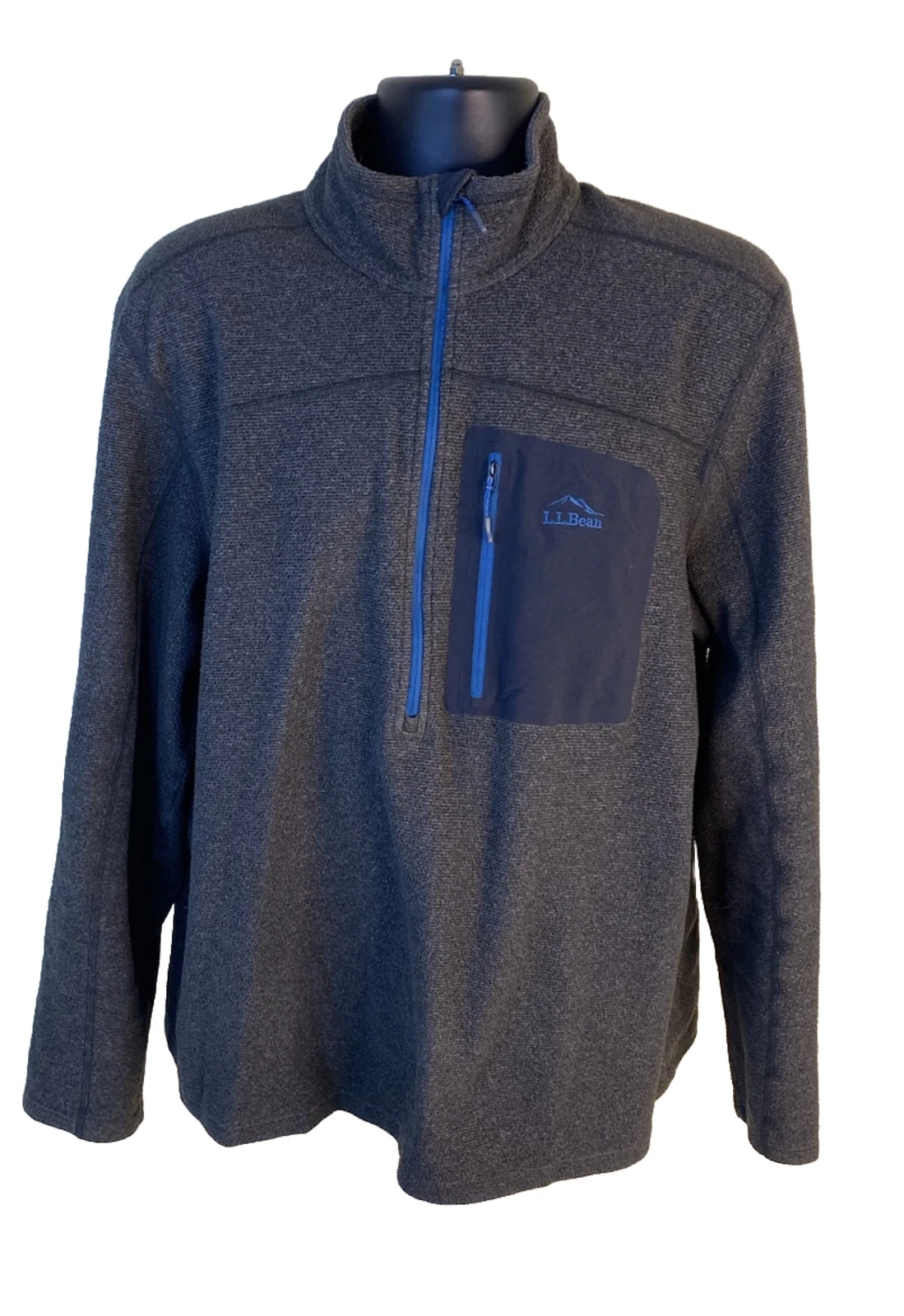 LL Bean Jacket Mens XL Gray Slightly Fitted Fleece 1/4 Zip Chest Pocket