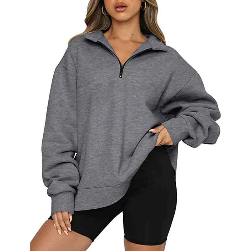 Trendy Queen Oversized Half Zip Pullover Sweatshirt in Dark Grey