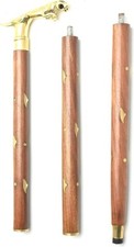Collectible Brass Jaguar Handle Designer Inlay Brown Wooden Walking Cane Stick