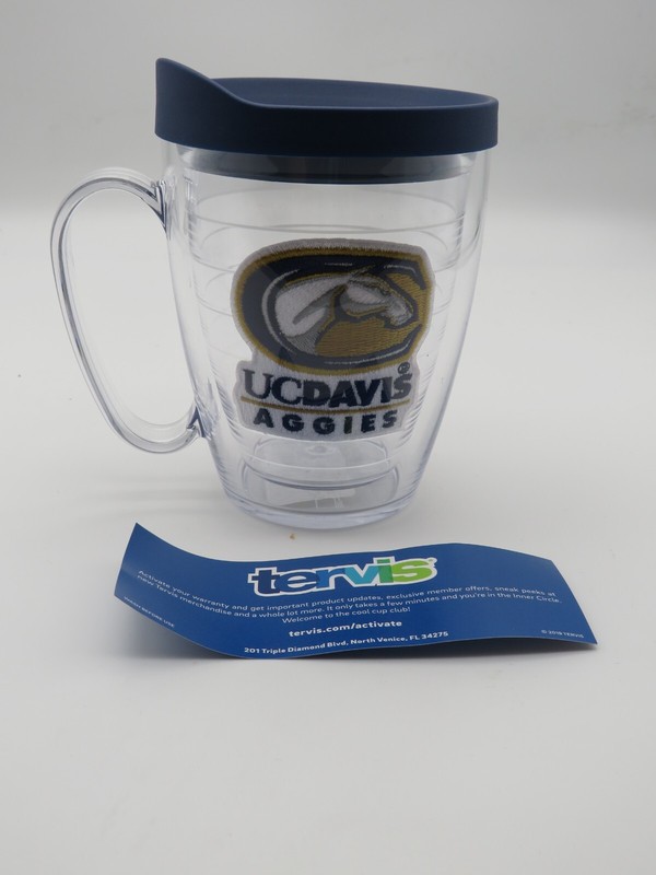 TERVIS 16 OZ MUG w/ LID ~ UNIVERSITY OF CALIFORNIA, DAVIS AGGIES ~ NEW