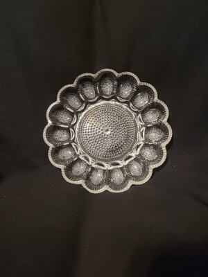 Vintage Crystal Hobnail Indiana Glass 16 Deviled Eggs Serving Platter Dish  Tray