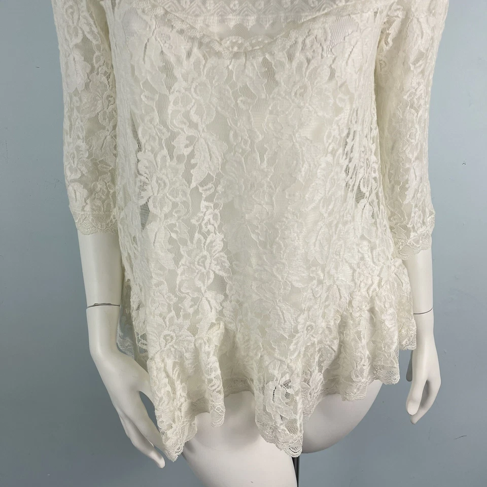 Camisa túnica Free People encaje transparente top blanca talla pequeña caprichosa boho gitana Foto 4 de 4