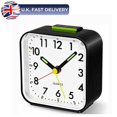 Quartz Alarm Clock With Night Light No Tick Snooze Silent Small Bedside