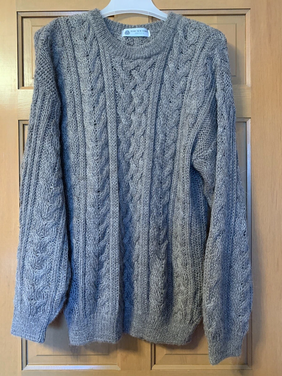 Woolmark Men s Knitted Sweater 100 Pure New Wool Gray Made In UK Fits L Warm