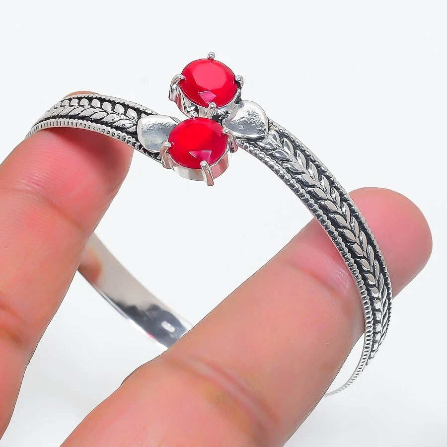 VALENTINO Bracciale in argento sterling 925 fatto a mano con pietre preziose granato rosso regolabile