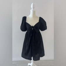 Wild fable Black Puff Sleeve Mini Dress Tie front Size small