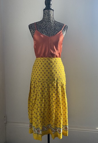 Vintage Yellow Floral Patterned Midi Skirt