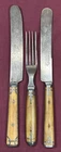 ORIG. CIVIL WAR ERA 3pc. DECORATIVE HORN HANDLE MERIDEN CUTLERY CO.