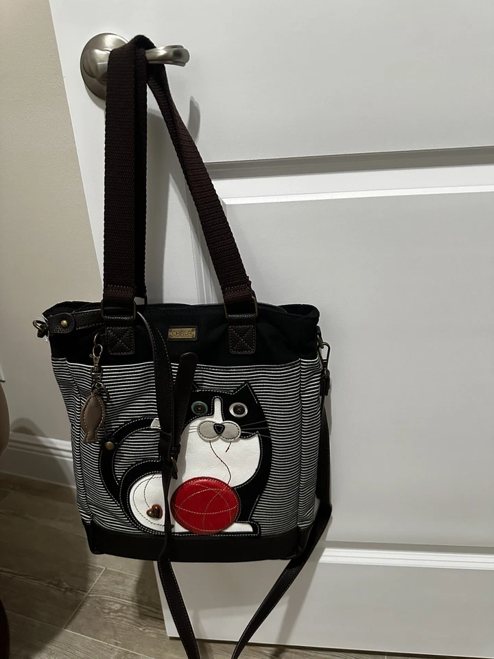 Nuevo Bolso Bandolera Chala WORK TOTE Plisado FAT CAT Marrón Rayas Grande 