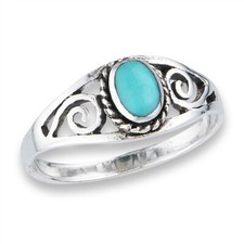 Sterling Silver Scroll Ring With Synthetic Turquoise