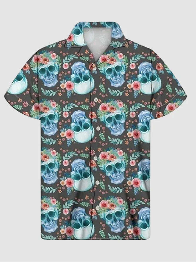 Mens Black Statement Printed Shirt Collar Shirt For Men US Size Summer Style