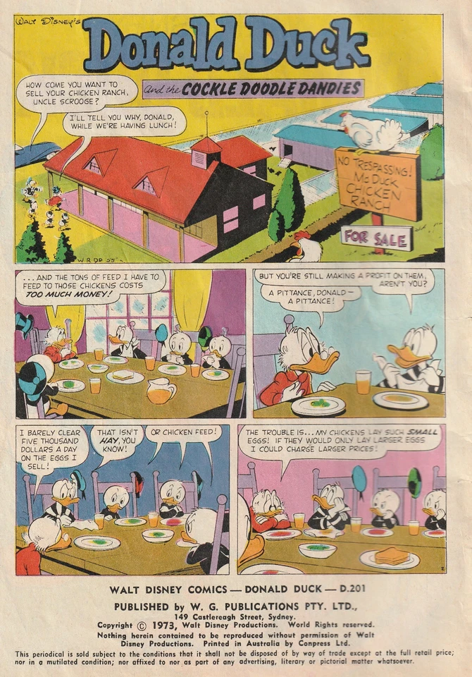 Australian Disney Comic D201 "Donald Duck" Wogan 1973 "Cockle Doodle Dandies" - Image 2 of 3