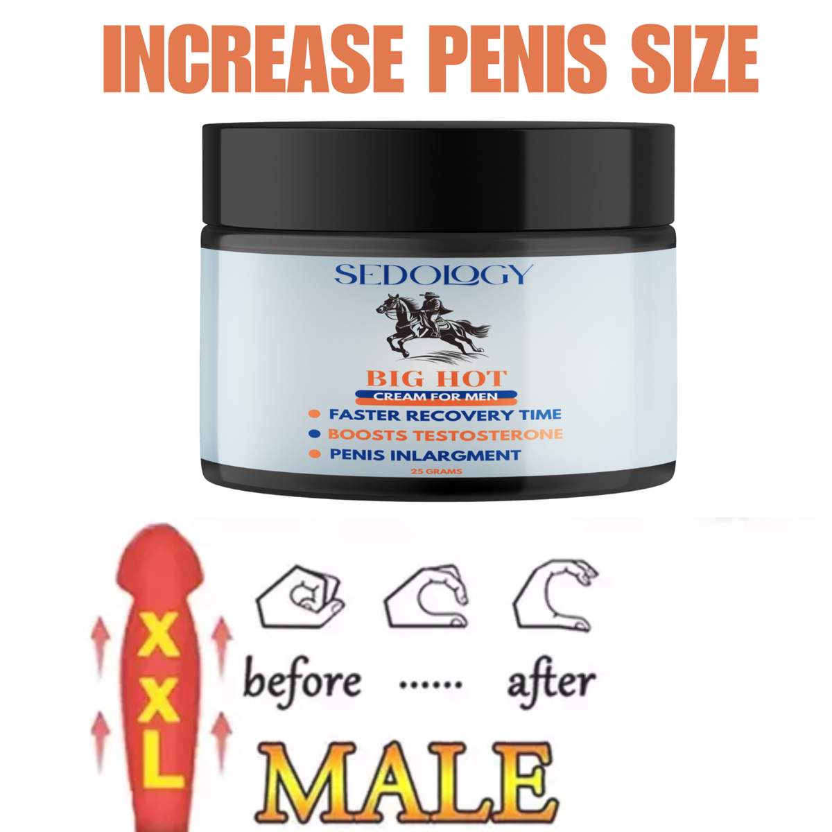 Crème élargissante XXXL Gain 14+ Pouces - Pour Hommes - 25g - Neuf Sous Emballage