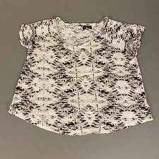 Cynthia Rowley Abstract Print Top T-Shirt Plus Size 1X V-Neck Short Sleeve