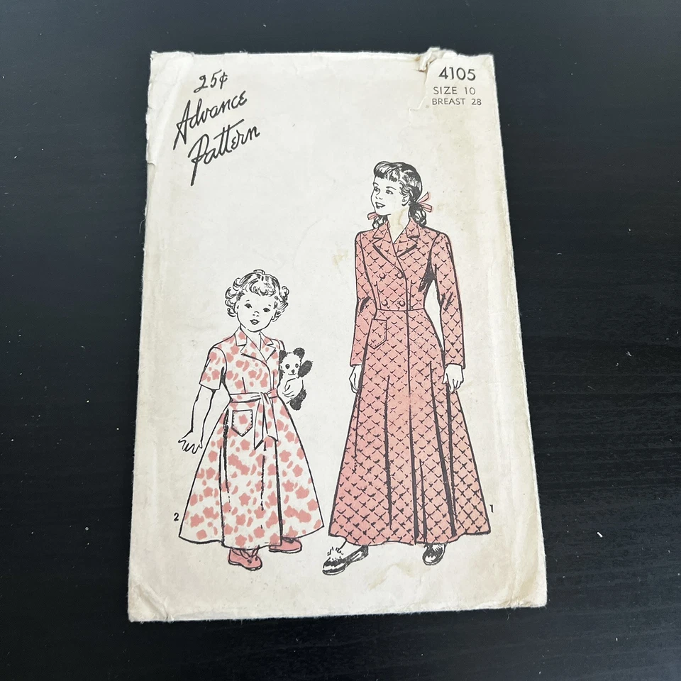 Vintage 1950s Advance 4105 Girls House Robe Two Versions Sewing Pattern 10 CUT - Image 2 of 4