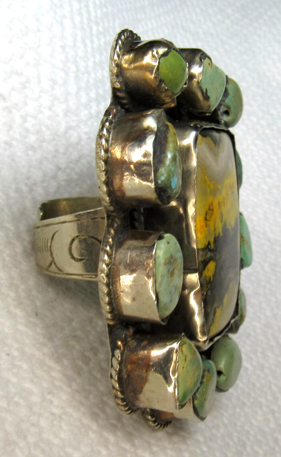 Bumblebee Jasper Turquoise CLUSTER Ring Sterling … - image 5
