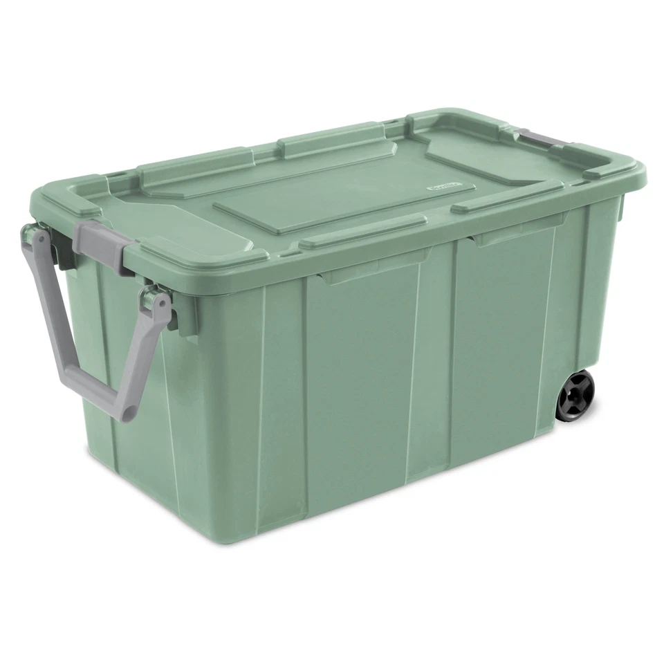 Sterilite 40 Gallon Wheeled Industrial Tote Plastic Adult, Green Sage, Set of 2 - Image 4 of 4