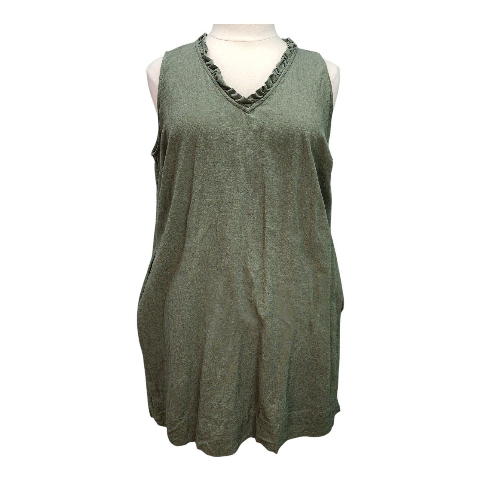 Briggs Linen Blend XXL Army Green Sundress with Ruffles Summer Casual Tank  -image