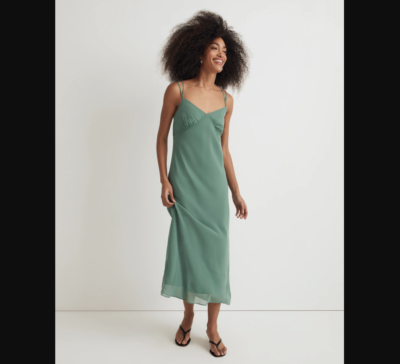 Madewell Womens 6 Green Layered Slip Midi Dress NO124 V Neck | eBay