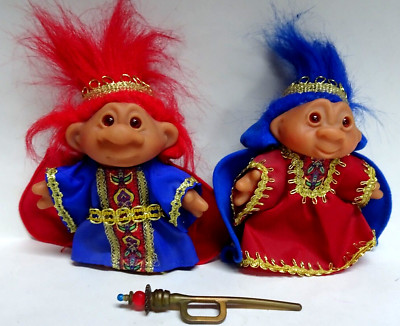 Vintage Playmates 2001 Totally Trolls King Azul & Queen Ruby Trolls-Displayed
