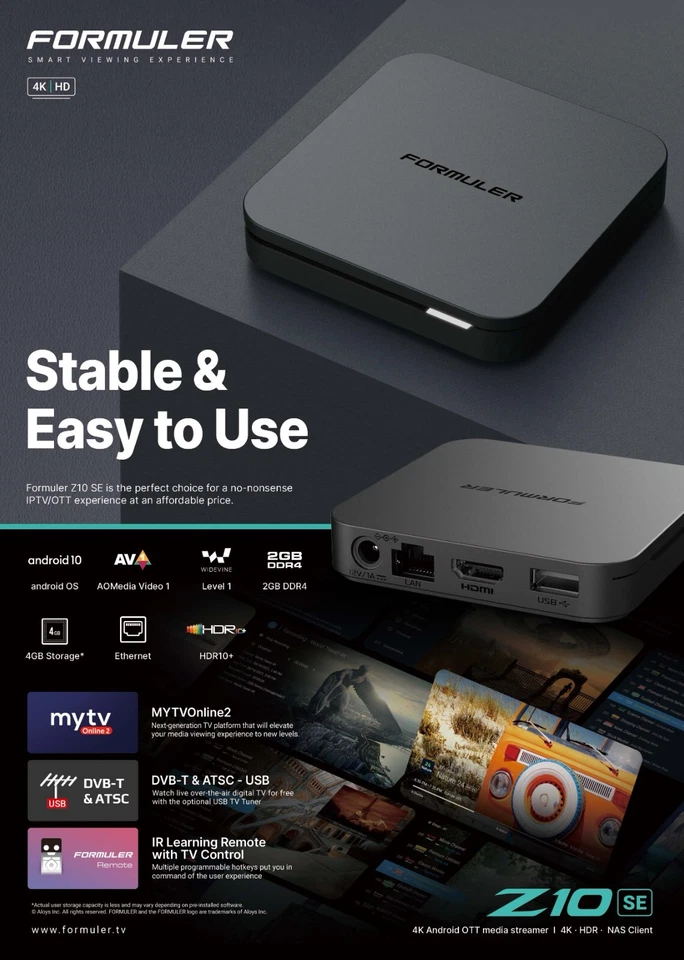 Formuler Z10 SE 4K UHD Android 10 TV Box 4GB WIFI NEW VERSION OF FORMULER Z+ NEO - Image 2 of 2