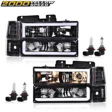 Fit For 94-98 C10 C/K Silverado LED DRL Black Headlights + Bumper Corner Lamps