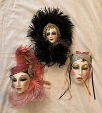 Vintage 80's Signed Clay Art Collectible Face Mask Wall Hangers Lot of 3